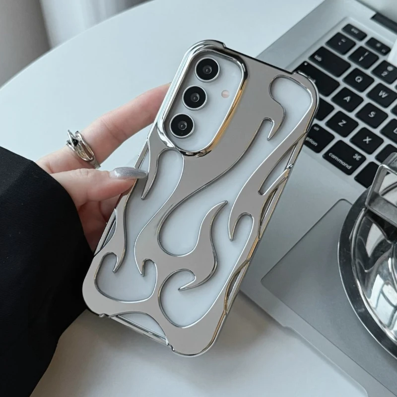 3D Flame Pattern Hollow Case For Samsung Galaxy S25 S24 Plus S23 S22 Ultra A55 A54 A15 A16 A26 A36 A56 5G Heat Dissipation Cover - náhled 5