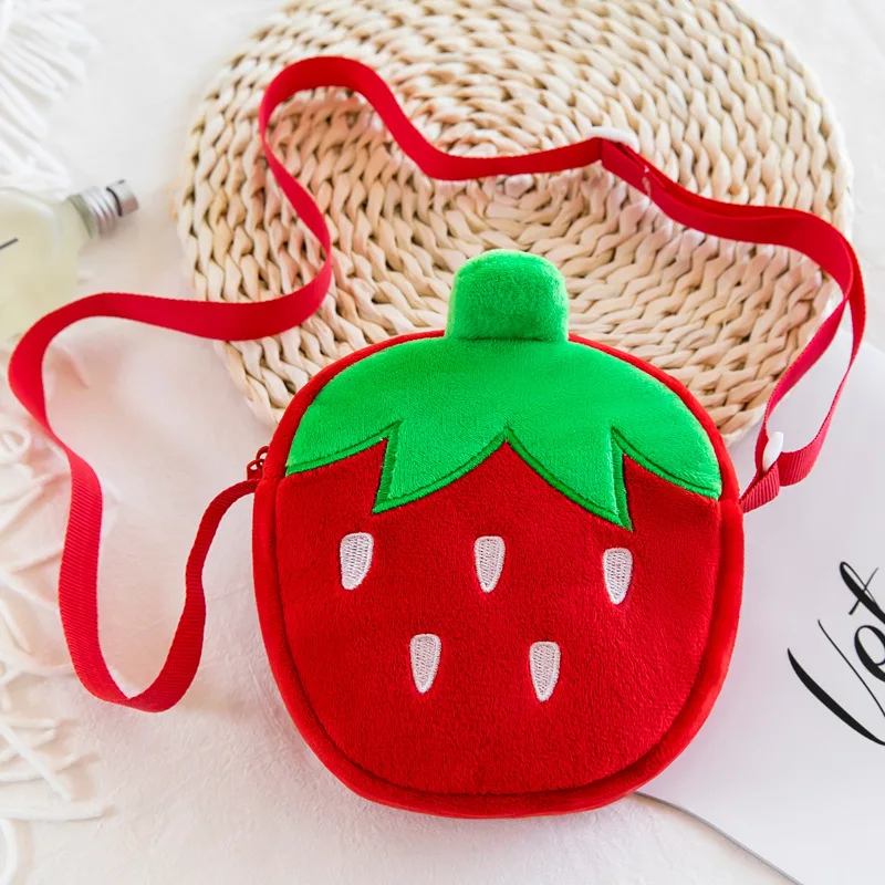 20cm Cartoon Simulation Carrot Plush Backpack Trendy Fashion Strawberry Shoulder Crossbody Bag Kids Girls Cute Fruit Coin Purse