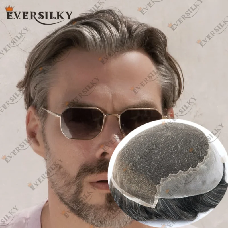 غير قابل للاكتشاف الفرنسية الدانتيل الجبهة Q6 الرجال الشعرية الاصطناعية الشعر المستعار تنفس غير مرئية شعري 1b50 1b80 شعر بشري رمادي الباروكات