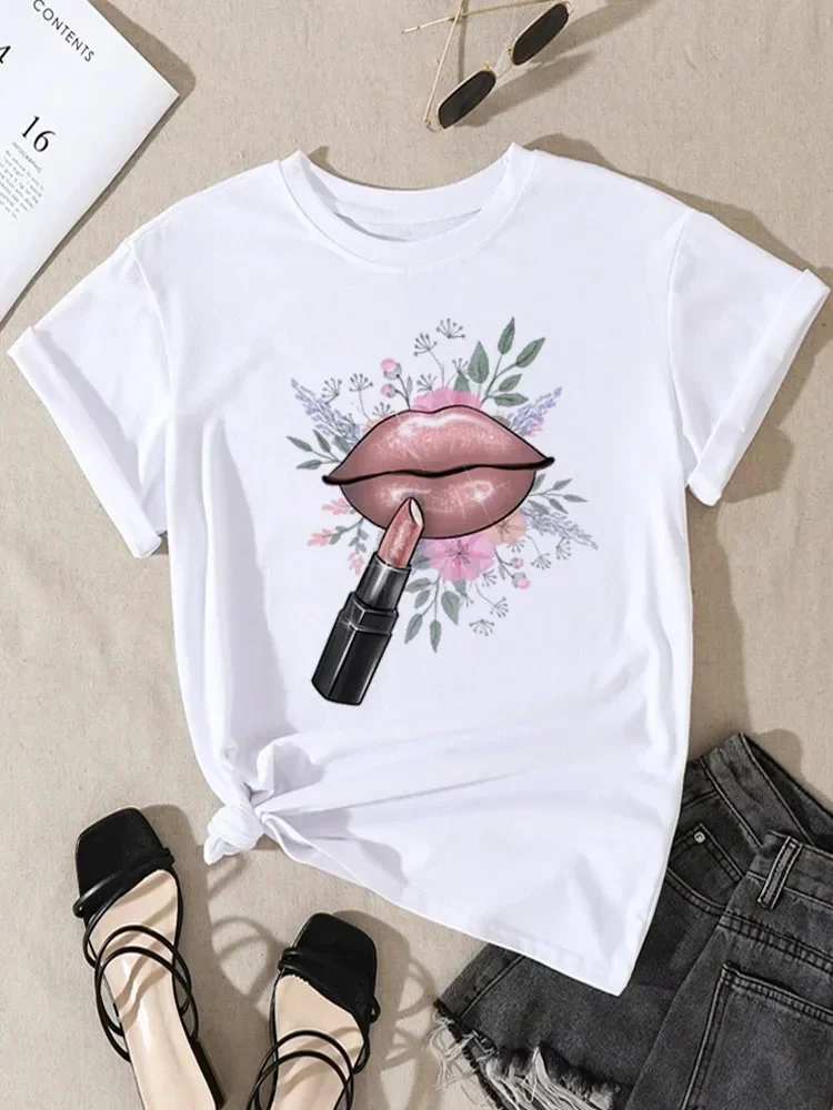 Fashion Women T Shirt Pink Heart Print T Shirt Round Neck Tops Female Short Sleeve Tee Shirt Women Tops Clothing Streetwear