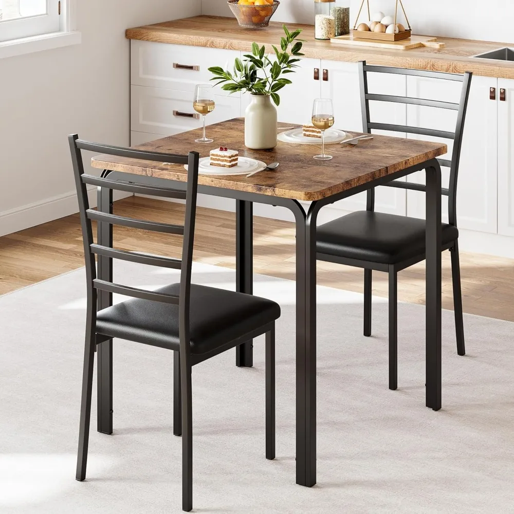 Compact Modern Square Table and 2 Chairs Set for Small Dining Spaces