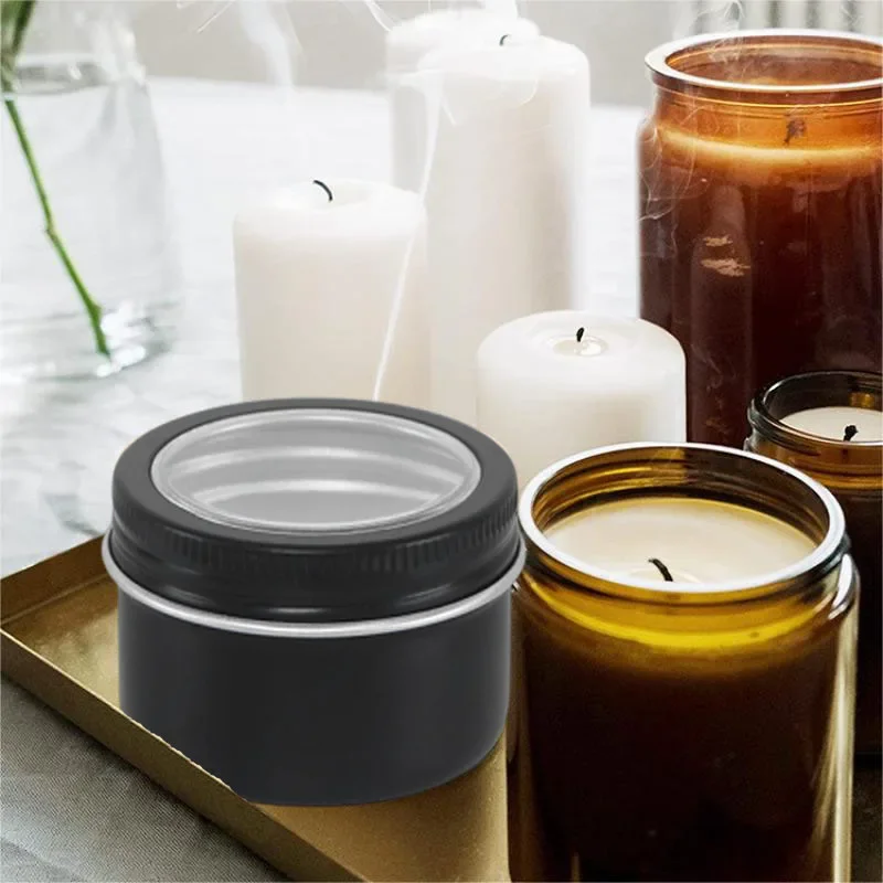 12Pcs 50ml Candle Jar Black Round Metal Tin Box With Lid Empty Cosmetic Face Cream Lip Balm Storage Jars Spice Tea Containers