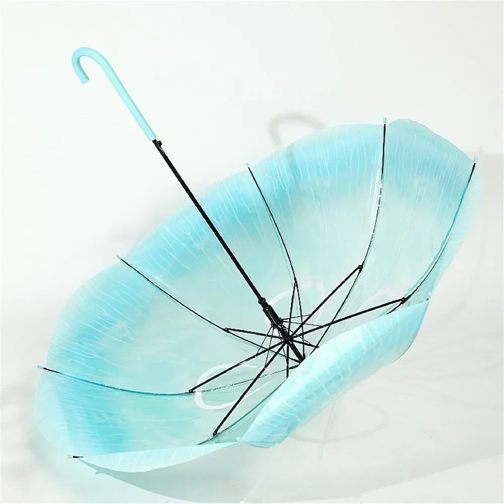 New Long Automatic Umbrella Thickened Plastic INS Style Rain Gear Jellyfish Transparent Gradient Unique Beach Parasol Handle