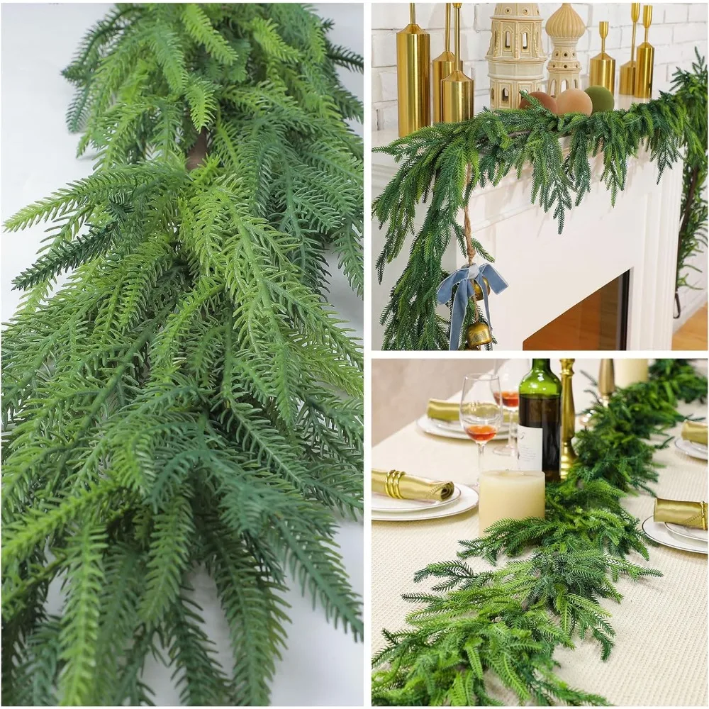 Christmas Garlands Norfolk Pine Garland Realistic Artificial Faux Greenery Garland Cedar Garland for Mantle Holiday Indoor