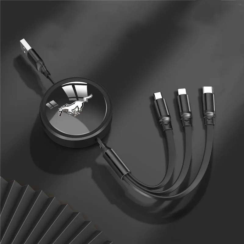 3in1Retractable Type C to Type C Cable USB C Fast Charging Data Cord For Ford Mustang SHELBY GT 500 350 Convertible V Mach e Car