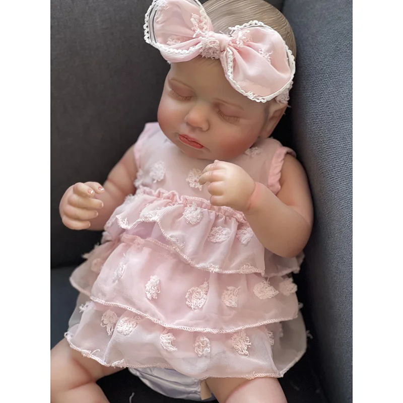 19'' 48cm Cute Reborn Sleeping Baby Doll Girl Loulou Touch Soft with Hand-drawn Hair Art Toys