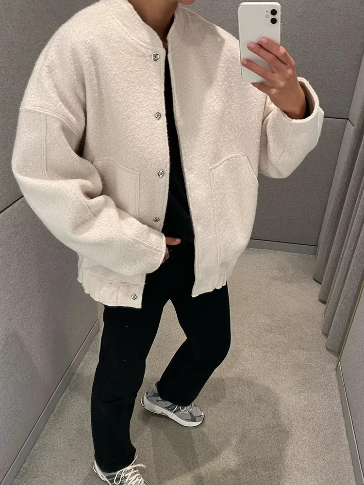 YENKYE New 2023 Women Fashion Oversized Bomber Jacket Coat Vintage Solid Long Sleeve Female Pockets Chic Loose Outerwear