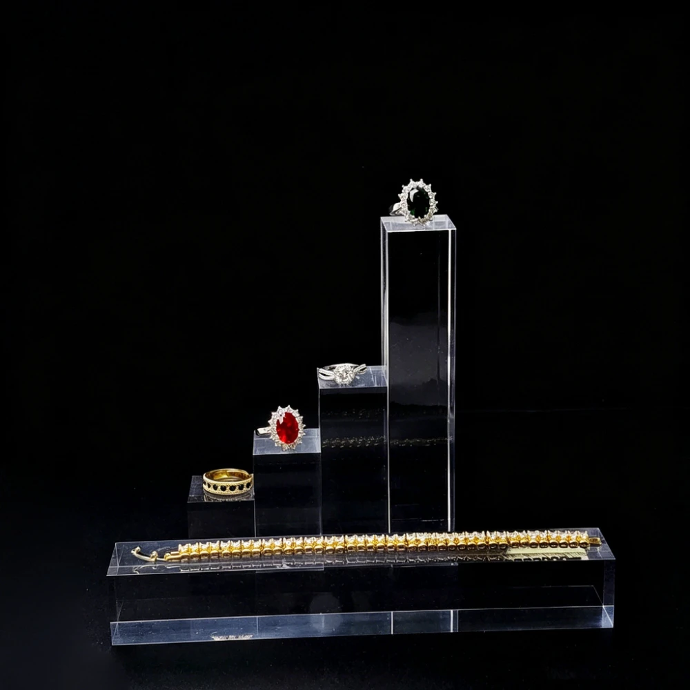 Acrylic Solid Clear Square Display Cube Jewelry Ring Stand Cosmetic Riser Photography Showcase Pedestal