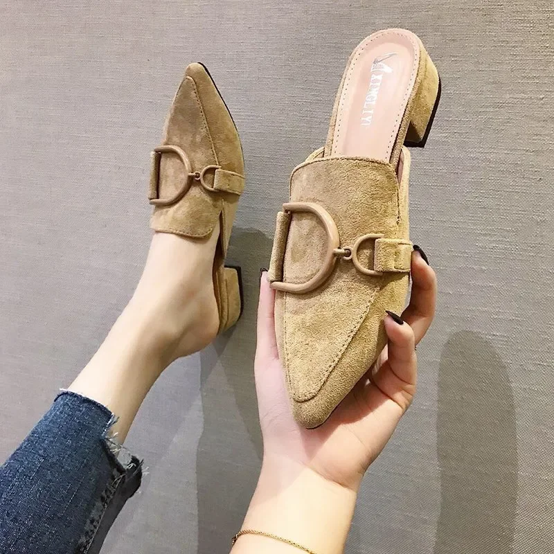 Female Shoes Cover Toe Butterfly-Knot Mules For Women 2024 Slippers Casual Square heel Loafers Slides  New Luxury Pointed