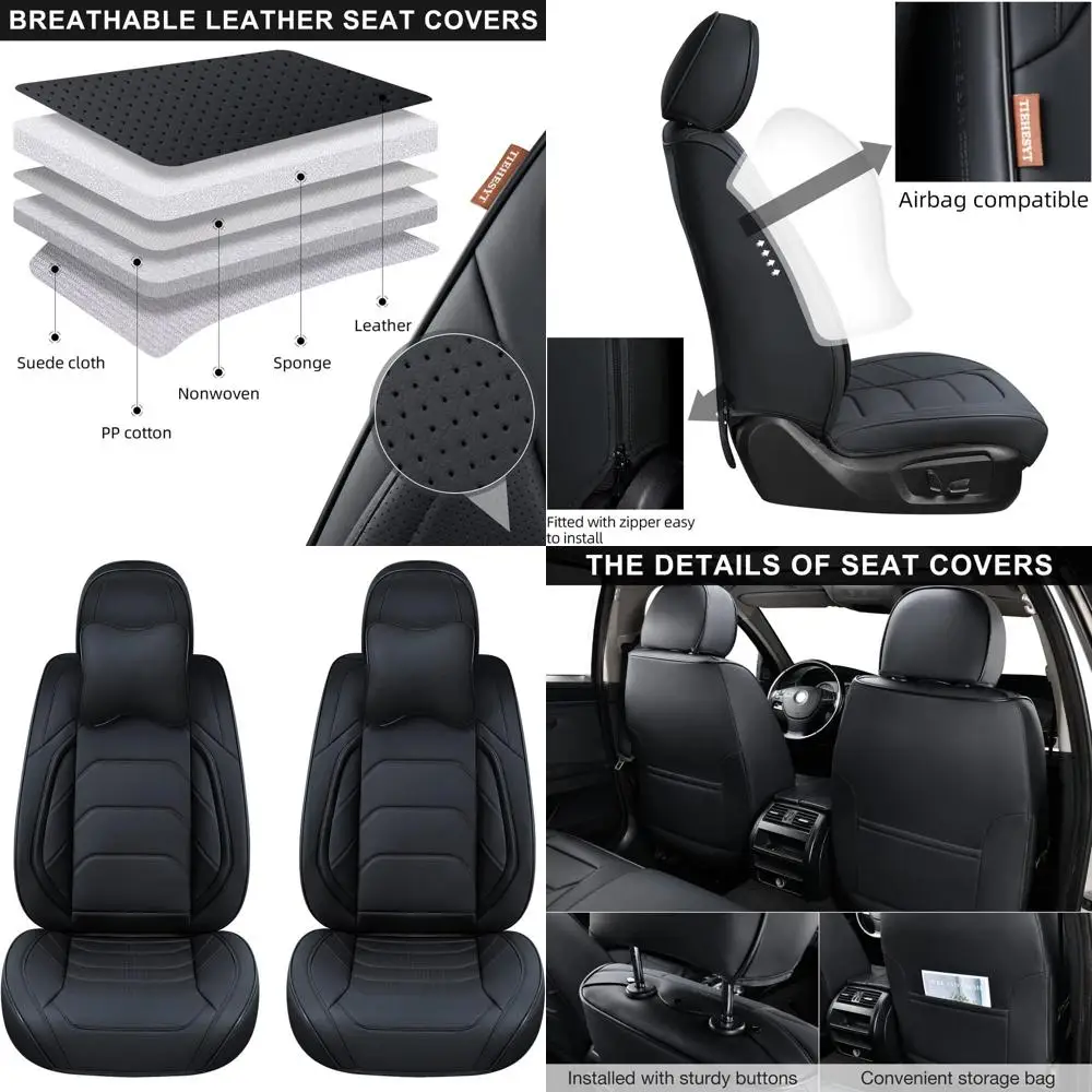 

Universal Breathable Leather Seat Covers with Headrests for Front Seats, Suitable for Various Cars, SUVs, Sedans - Comfortable D