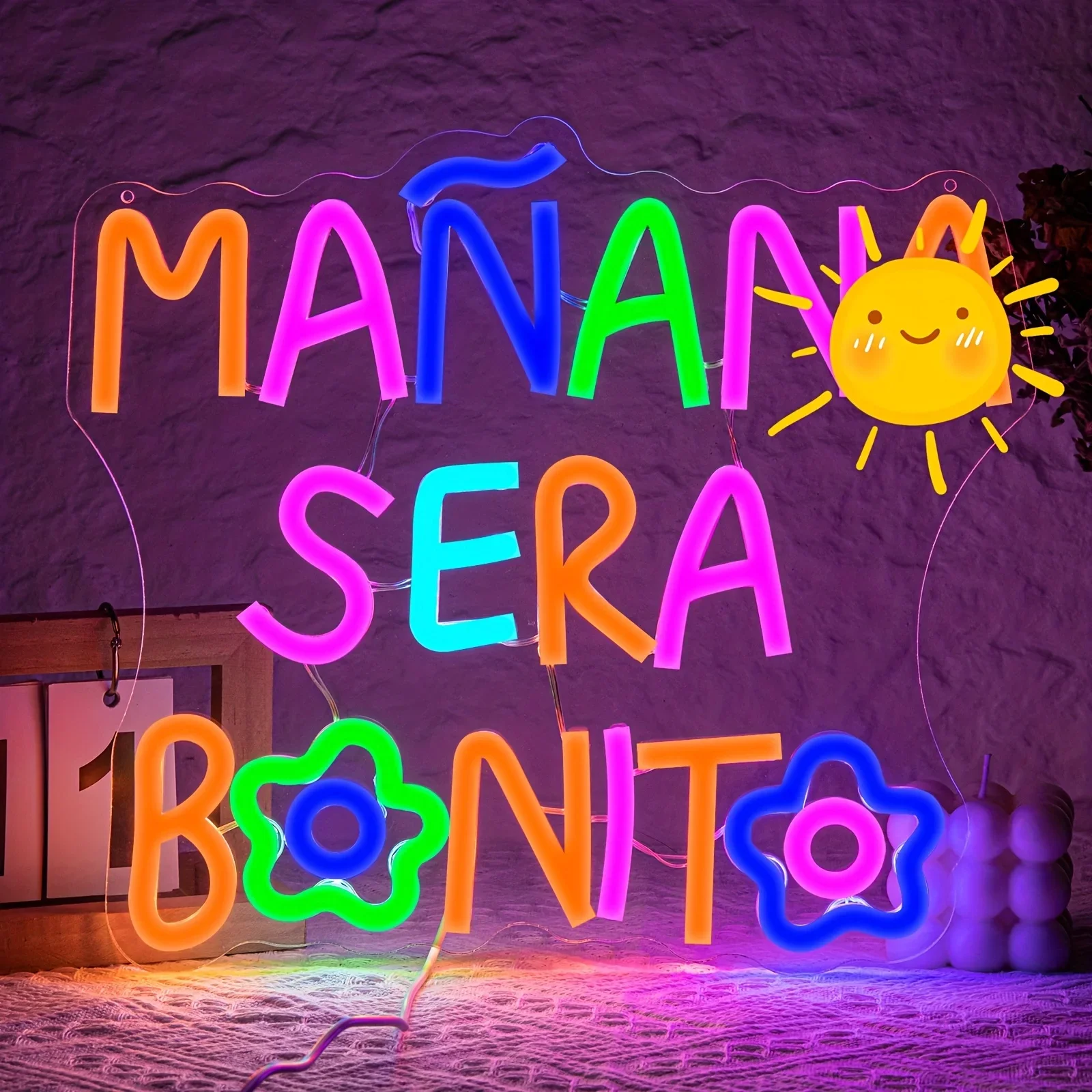 

Неоновая вывеска MAÑANA SERA BONITO, регулируемая светодиодная неоновая лампа для спальни, гостиной, декора для вечеринок, USB-неоновая настенная подсветка для любителей музыки, подарки