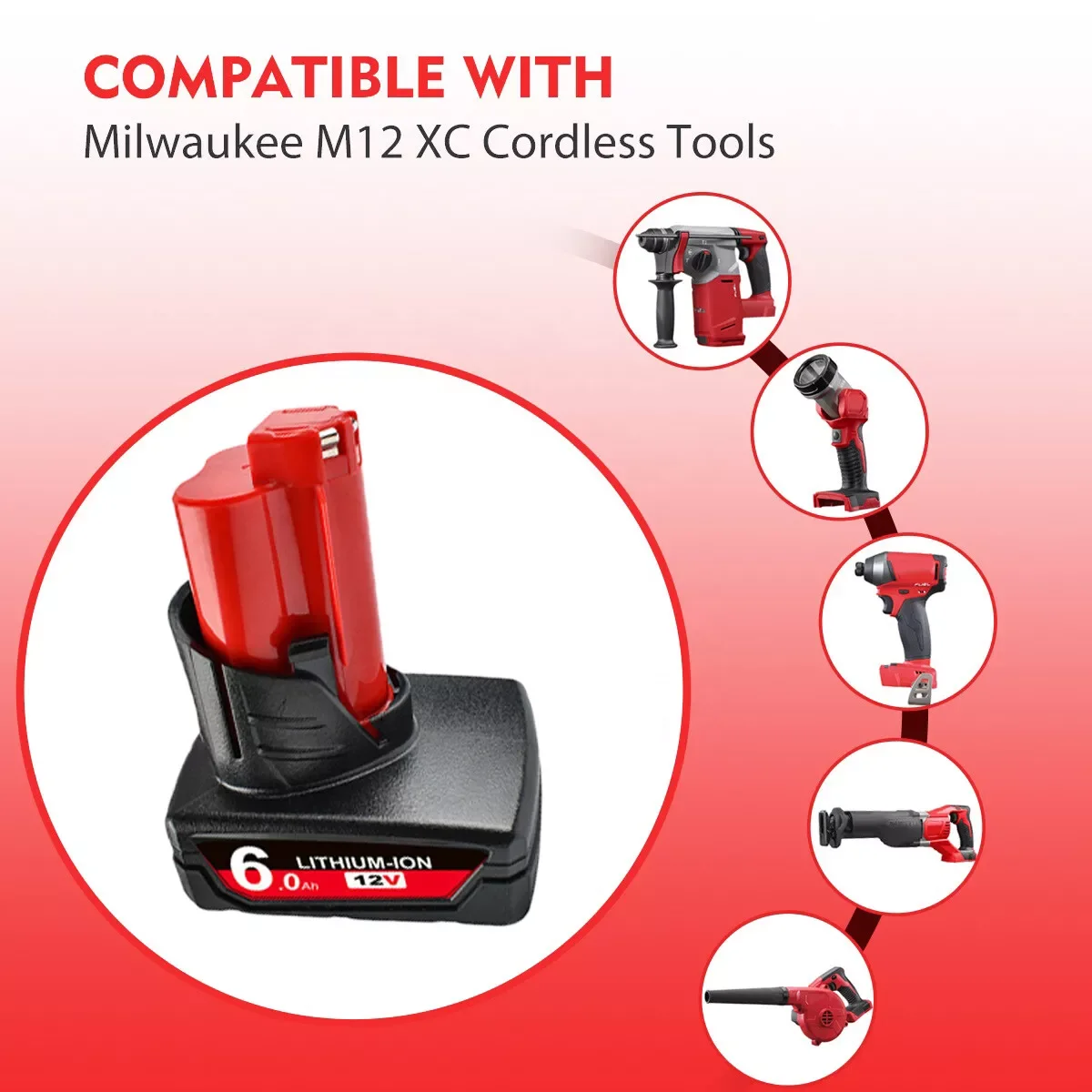 For Milwaukee 12V Battery Adapter For Impact Grinder Drill Tools Compatible M12 XC 48-11-2411, 48-11-2401 Tool Battery