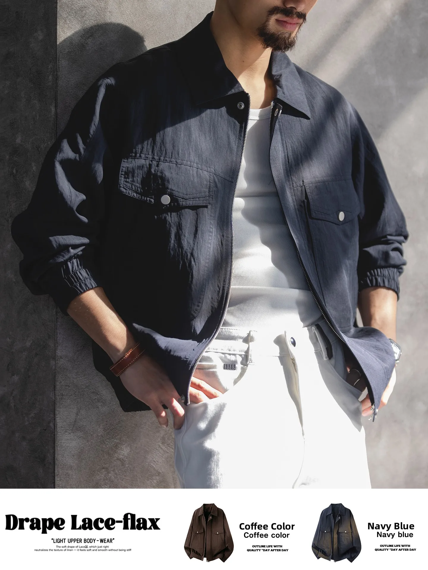 

Linen Mix Short Workwear Jacket Men's Loose Fit Large Size Turn-down Collar American Style Jacket Spring 2026 Youth Trend