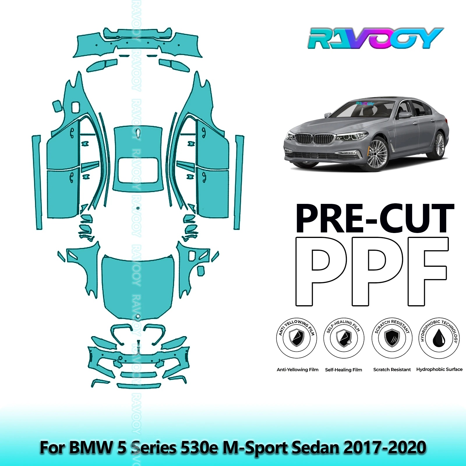 

Для BMW 5 серии 530e M-Sport Sedan 2017-2020 8.5Mil прозрачный бюстгальтер полный автомобиль предварительно вырезанная защитная пленка для краски PPF
