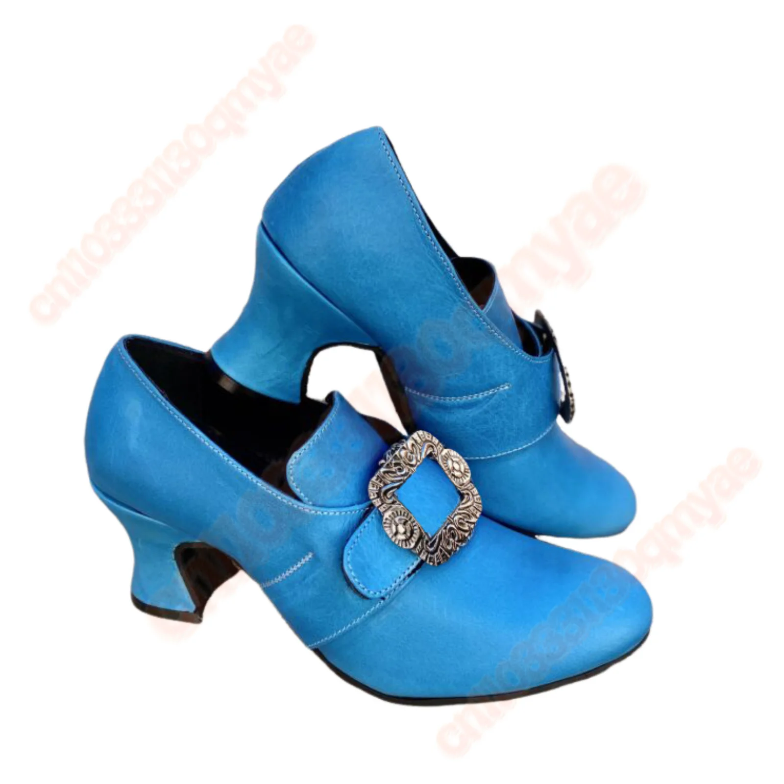 Medieval Women Shoes Loafers Dress Shoes with Metal Square Buckle Embellishments