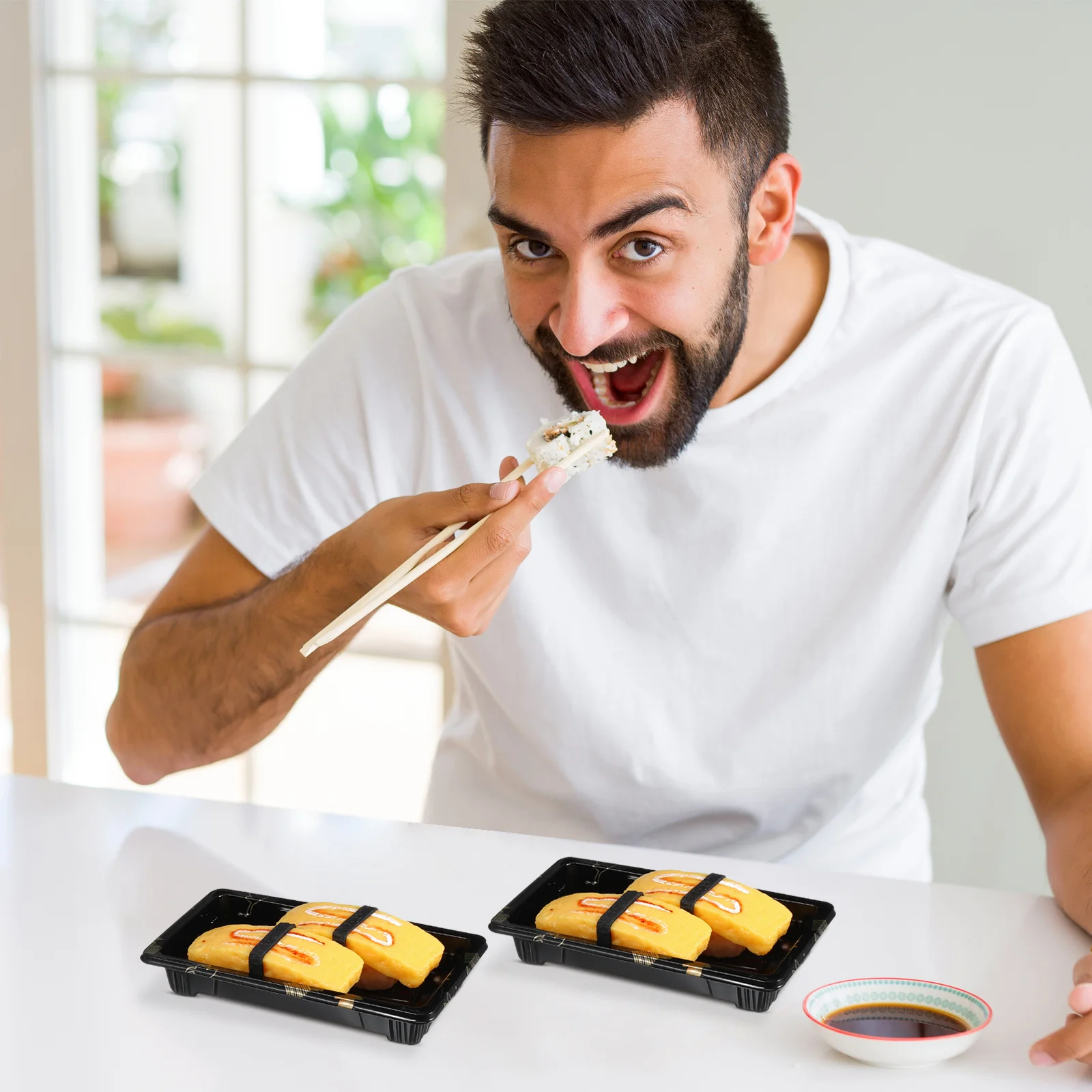 

50 шт., коробка для суши, утолщенные одноразовые контейнеры для пищевых продуктов, безопасные коробки для микроволновой печи, коробки для закусок, картофеля фри, гамбургеров, экологически чистые