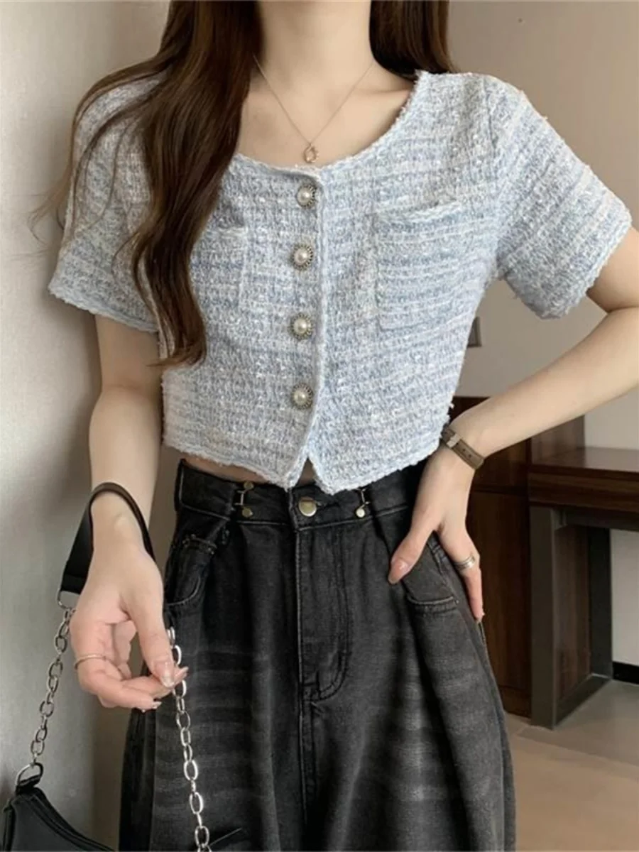 

Модный короткий кардиган-накидка для женщин, летняя новинка, в уличном стиле, в стиле маленькой французской моды, корейская версия