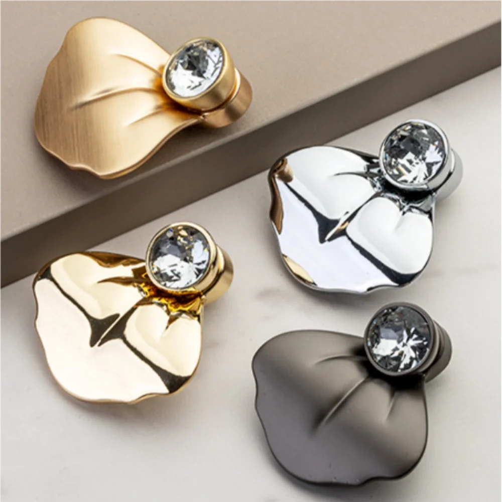 Fashion Creative Leaf Crystal Drawer Shoe Cabinet Dresser Tv Stand Knob Gold Silver Brass Peal Ash Wardrobe cupboard Door Handle