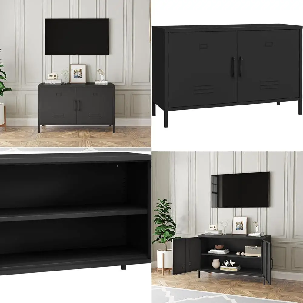 خزانة تخزين فولاذية سوداء ببابين مع أرفف قابلة للتعديل، وخزانة متعددة الأغراض للمنزل والمكتب واستوديوهات الموسيقى #1