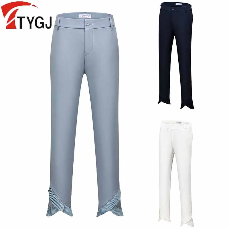 TTYGJ Golf Women Trousers High-waisted Pleated Ankle Pants Ladies Waterproof Quick Dry Leisure Sweatpants Slim Pant
