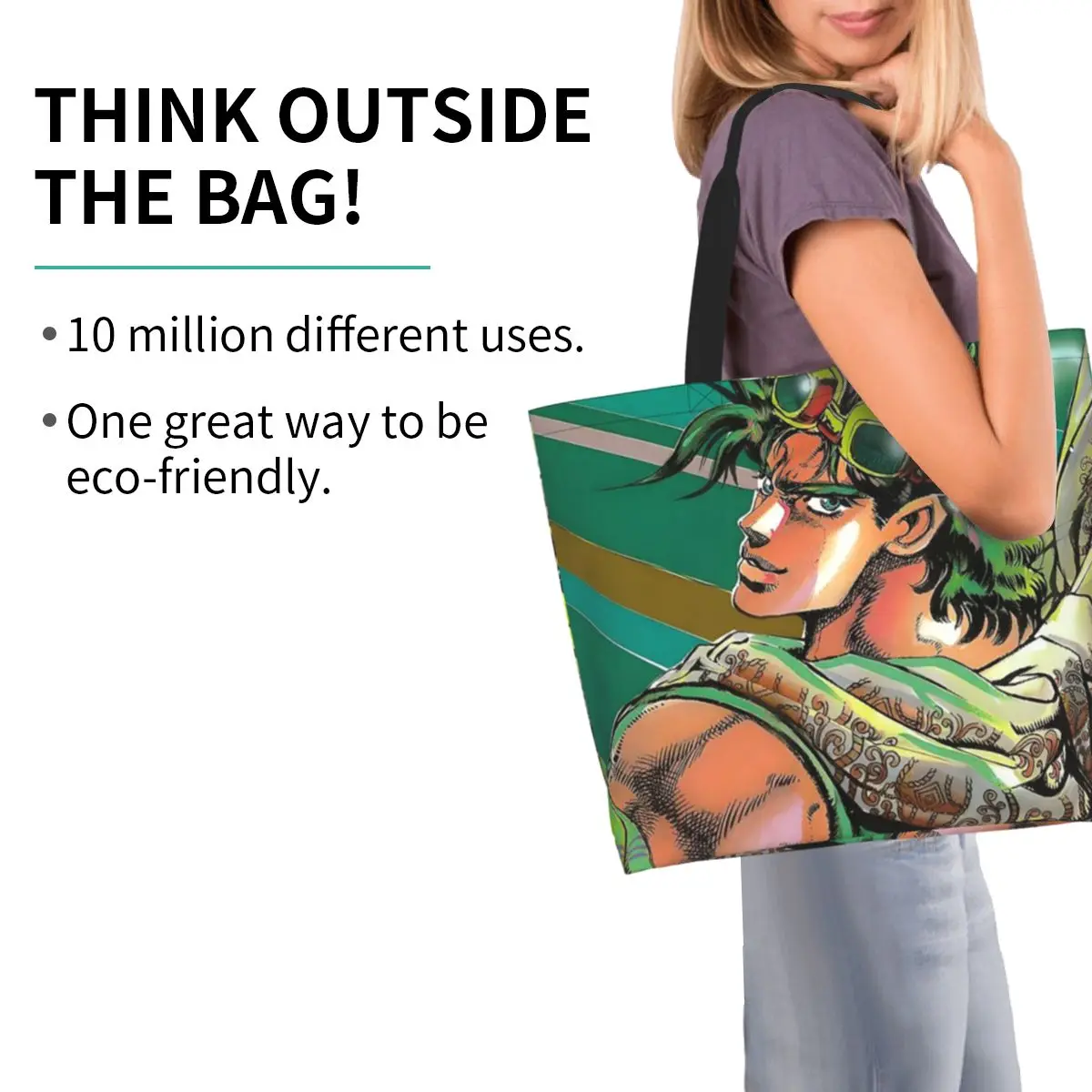 Jojo Bizarre Adventure Joseph Joestar Anime Shopping Tote Bag Canvas Large Capacity Shoulder Bags Shopper Grocery Handbag Women