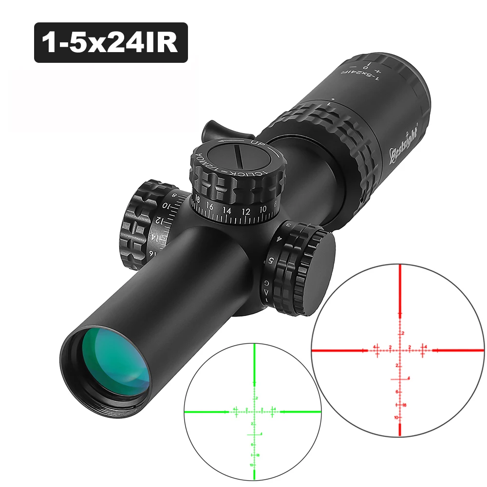 1-5X24 Tactical Optical Rifle Scope Red and Green Illuminated Reticle Hunting Scopes Compact Scope Ar15 Sight