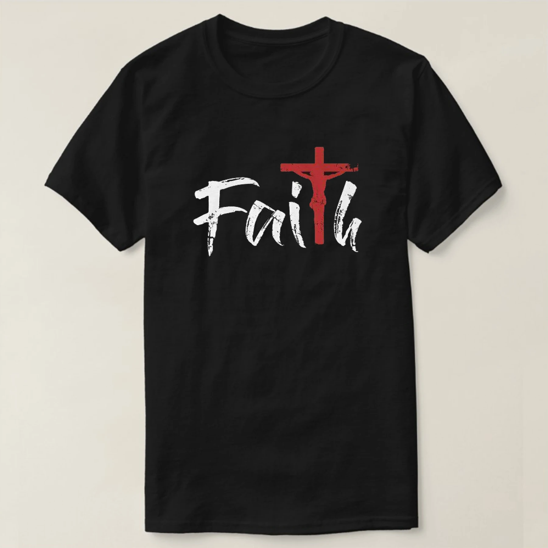 Faith Cross Jesus Christ Christians Gift T Shirt. High Quality Cotton, Large Sizes, Breathable Top, Loose Casual T-shirt S-3XL