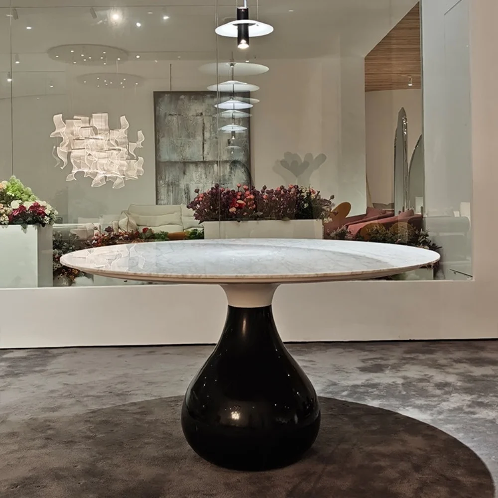 #Modern Water-Drop Round Dining Table Natural Marble Top Eco-Friendly  Scratch Easy Clean Space Saving Table Dining Home