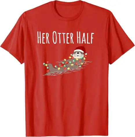 Lustiges Partnerlook-T-Shirt „His and Her Otter Half“ – Hässliches Weihnachts-T-Shirt im Y2K-Stil für die Familie, passende Weihnachtspyjamas mit Grafik und Spruch, Neuheit – Detail 17