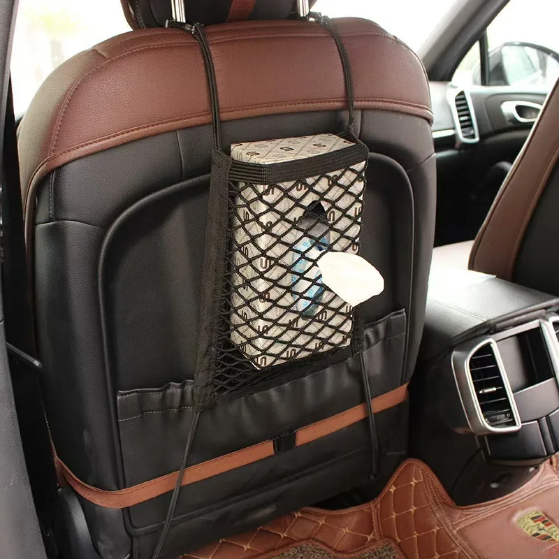 Car Storage Net Bag Between Seats Car Divider Pet Barrier Stretchable Elastic Mesh Bag Organizer Auto Accessories