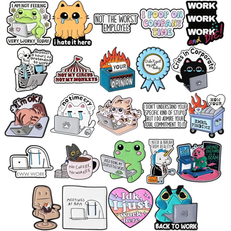 Colección de Memes de trabajo, alfileres esmaltados, broches corporativos, caca en la empresa, insignias de tiempo, joyería de rana de gato de jefe de dibujos animados