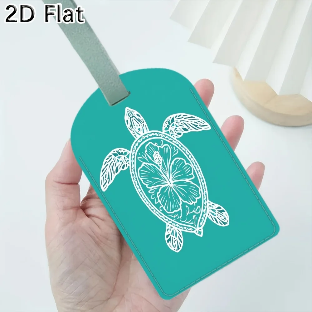 Travel Luggage Tag with Drawing Turtle and Hibiscus Flower Print Practical Luggage Tag for Outdoor Travel Luggage Identification