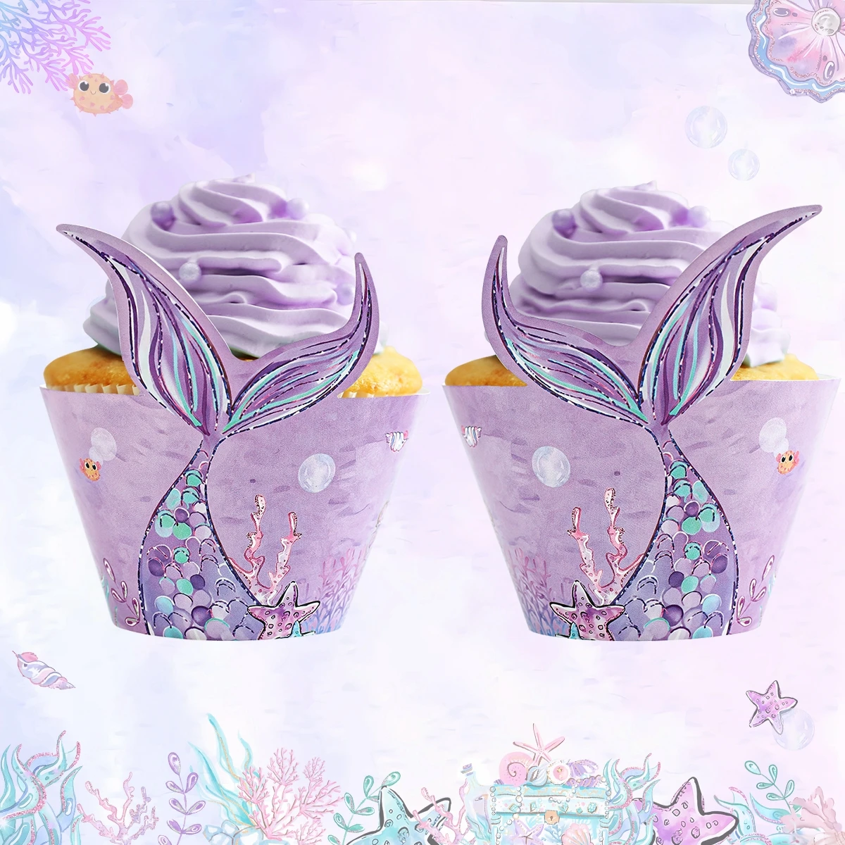 Mermaid Party Decoration Cupcake Toppers Wrappers Little Mermaids Cake Decor Baby Shower Kids Birthday Party Wedding Supplies