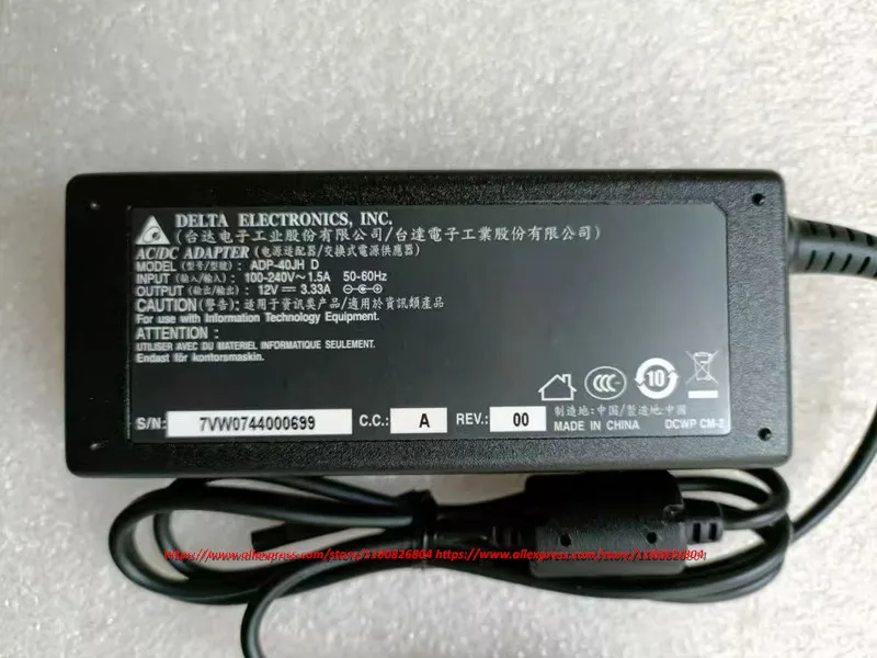 

Genuine Delta ADP-40JH D 12V 3.33A AC/DC Adapter Charger for Dell S2419H S2719H Monitor Power Supply 5.5*2.5mm