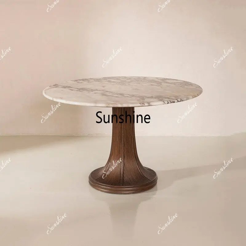 

Medieval solid wood dining table light luxury modern retro high-end small round table