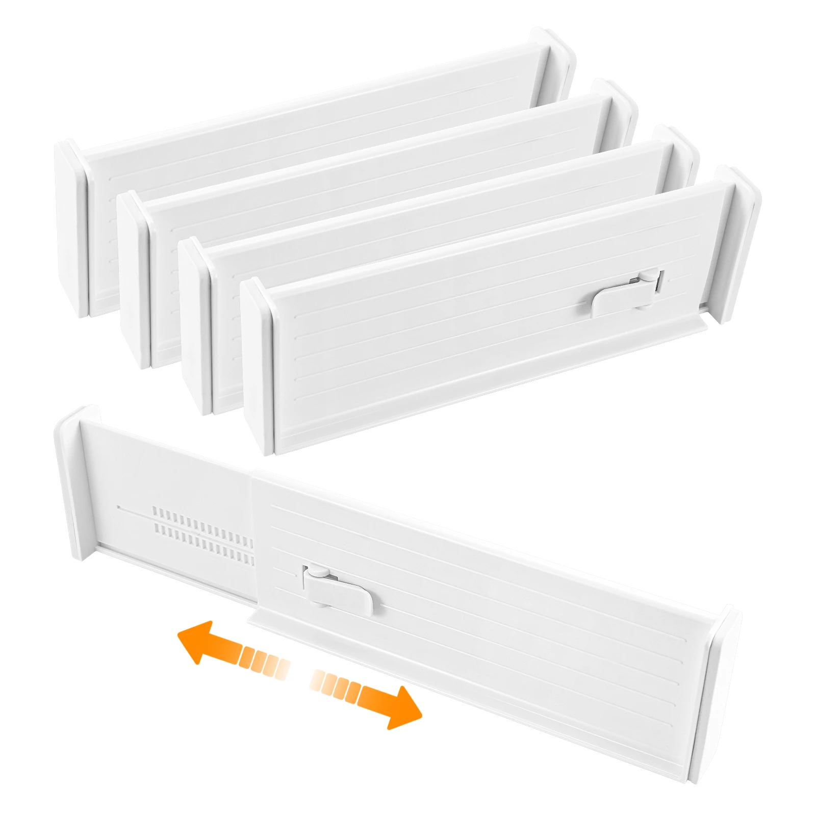 Set of 4 Adjustable Drawer Dividers, White Drawer Divider Organizer Dividers for Kitchen Bathroom Bedroom Dressing Room Office