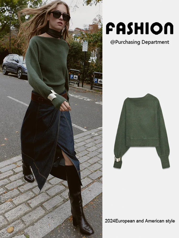 

Faionable Asymmetric Neline Knitted Sweater New Arrival Winter 2025 Women's Clothing Versatile Sli High Collar ort ...