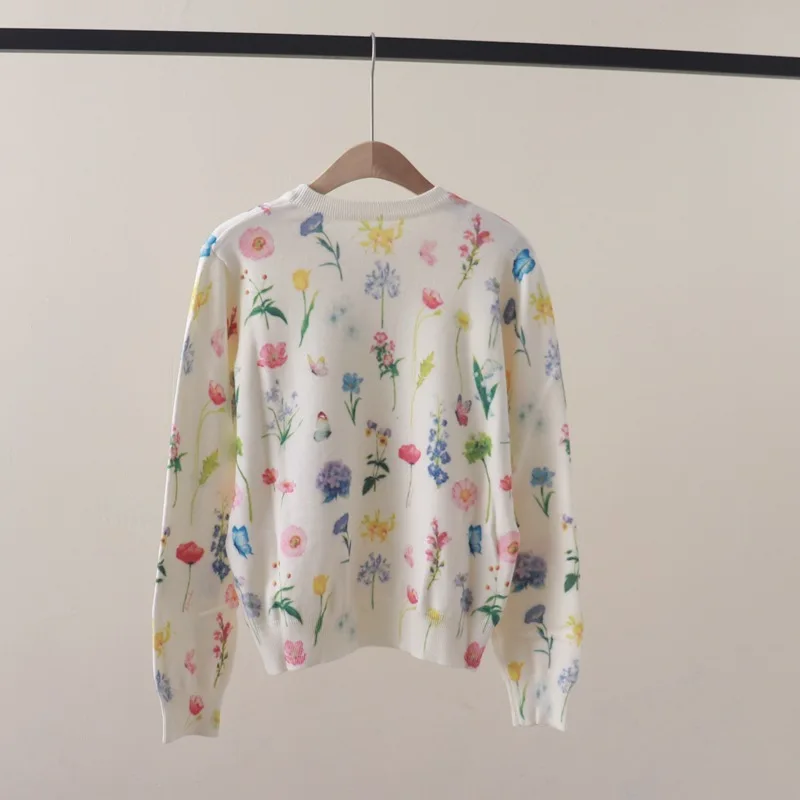 Suéter con estampado de flores para mujer, jersey de manga larga, Tops de punto, ropa Y2K, marca de lujo