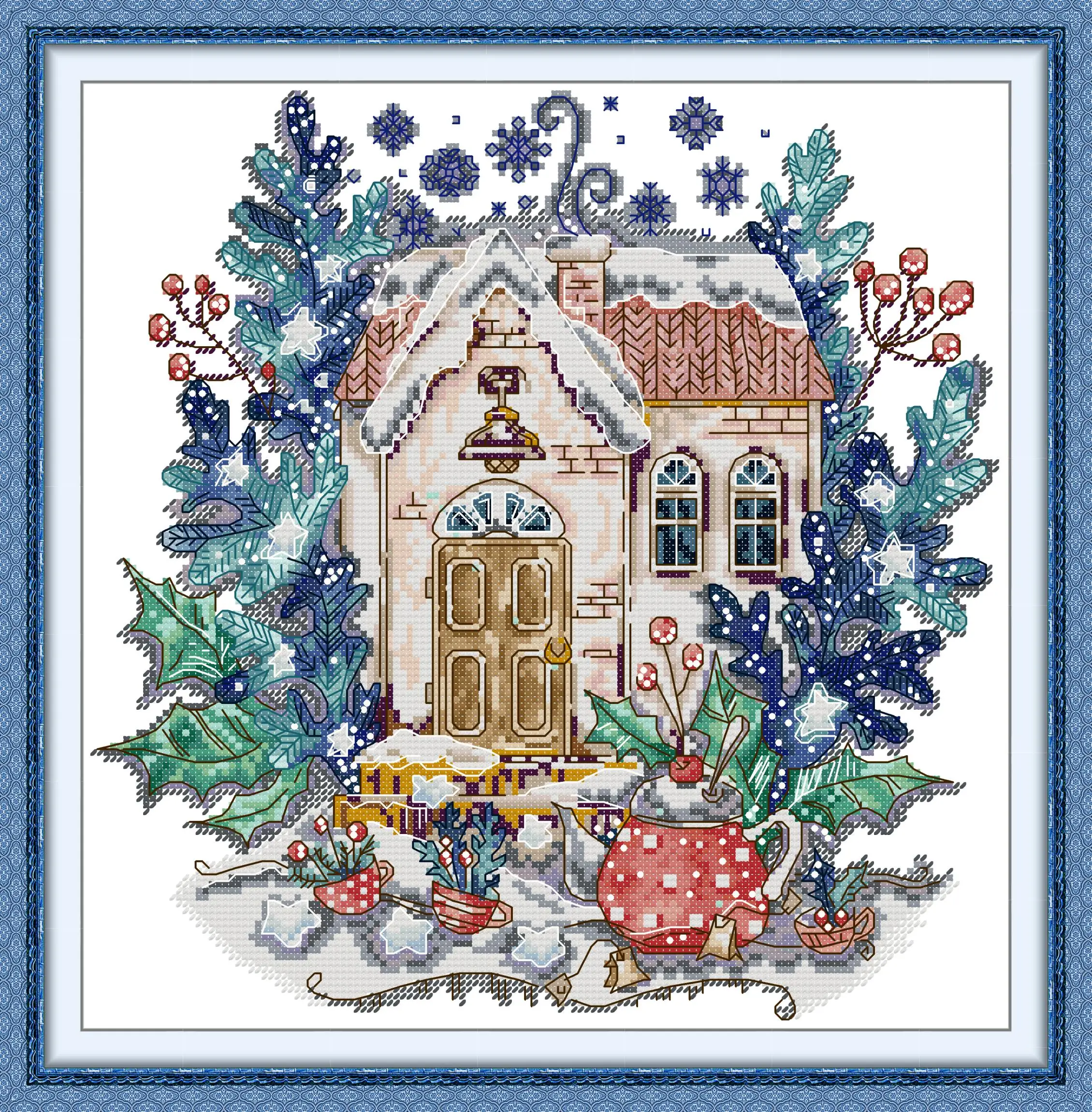 

Maydear Full Cross Stitch Kit,11CT/14CT/16CT/9CT Aida Fabric,DMC Threads Sewing Pattern Embroidery Set-Winter Teapot