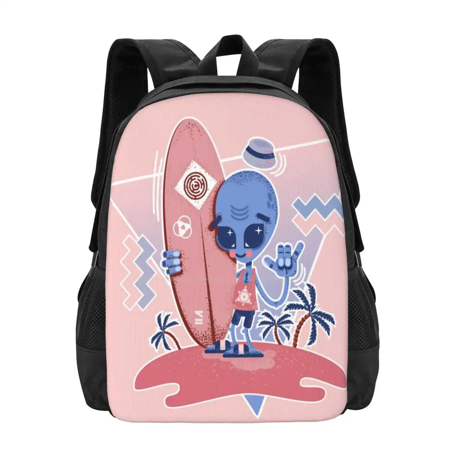 

Alien Surf-Serenity 3D Print Design Backpack Student Bag Hang Loose Extraterrestrial E T Ufo Palm Trees Tropical Serenity Rose