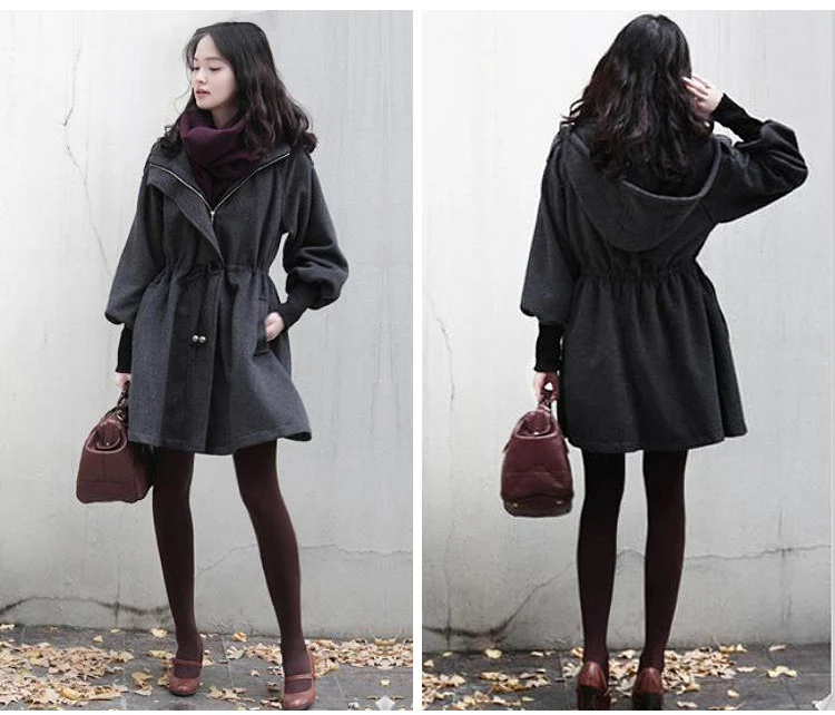 Wool Blend Coats Womens Woolen Coat Red Autumn Blended Stand-Up Collar Sashed Elegant Mature Parisian Style Office Lady Tasteful