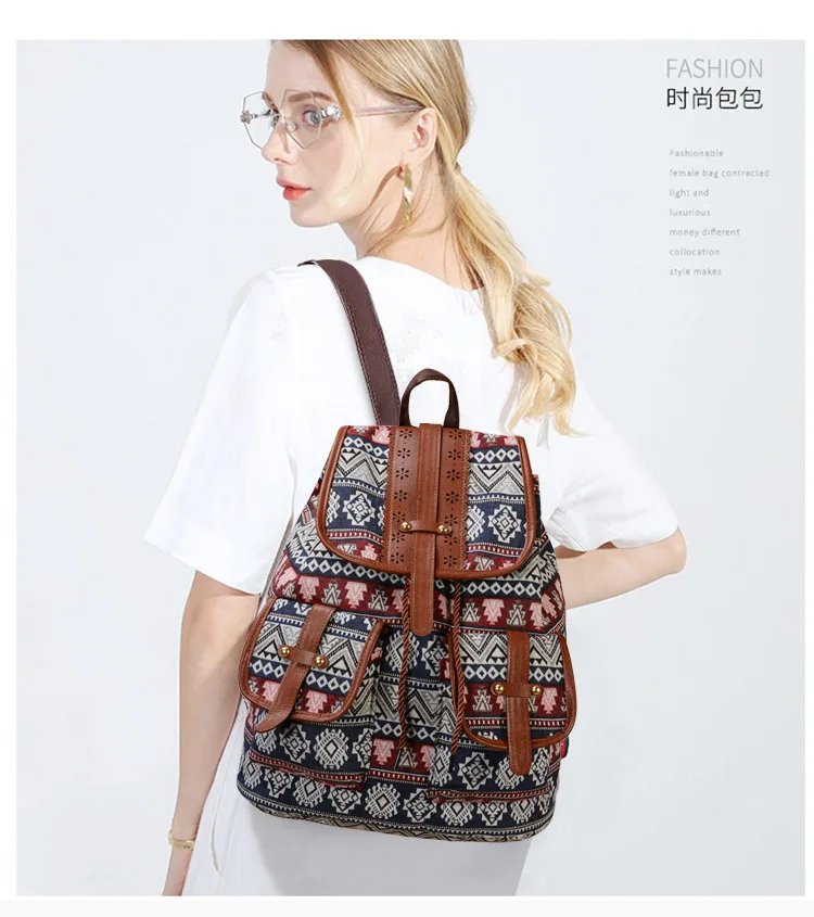 2024 New Ethnic Style Pattern Backpack Canvas Women\'s Bag Fashion Personalized Travel Strap Small Backpack School Backpacks