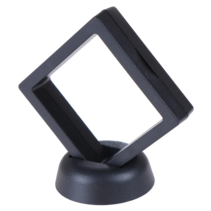 70*70mm Black 3D floating jewelry coin display frame holder box case w/ stand