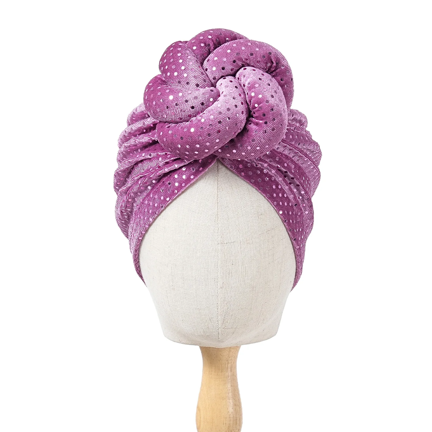 Mütze für Damen, Turban, gefalteter Bud-Exquisite-Kopftuch, lässig, bequem, modisch, vielseitig, warm, Kreuzmütze, Rand, Falten, Spitze – Detail 10