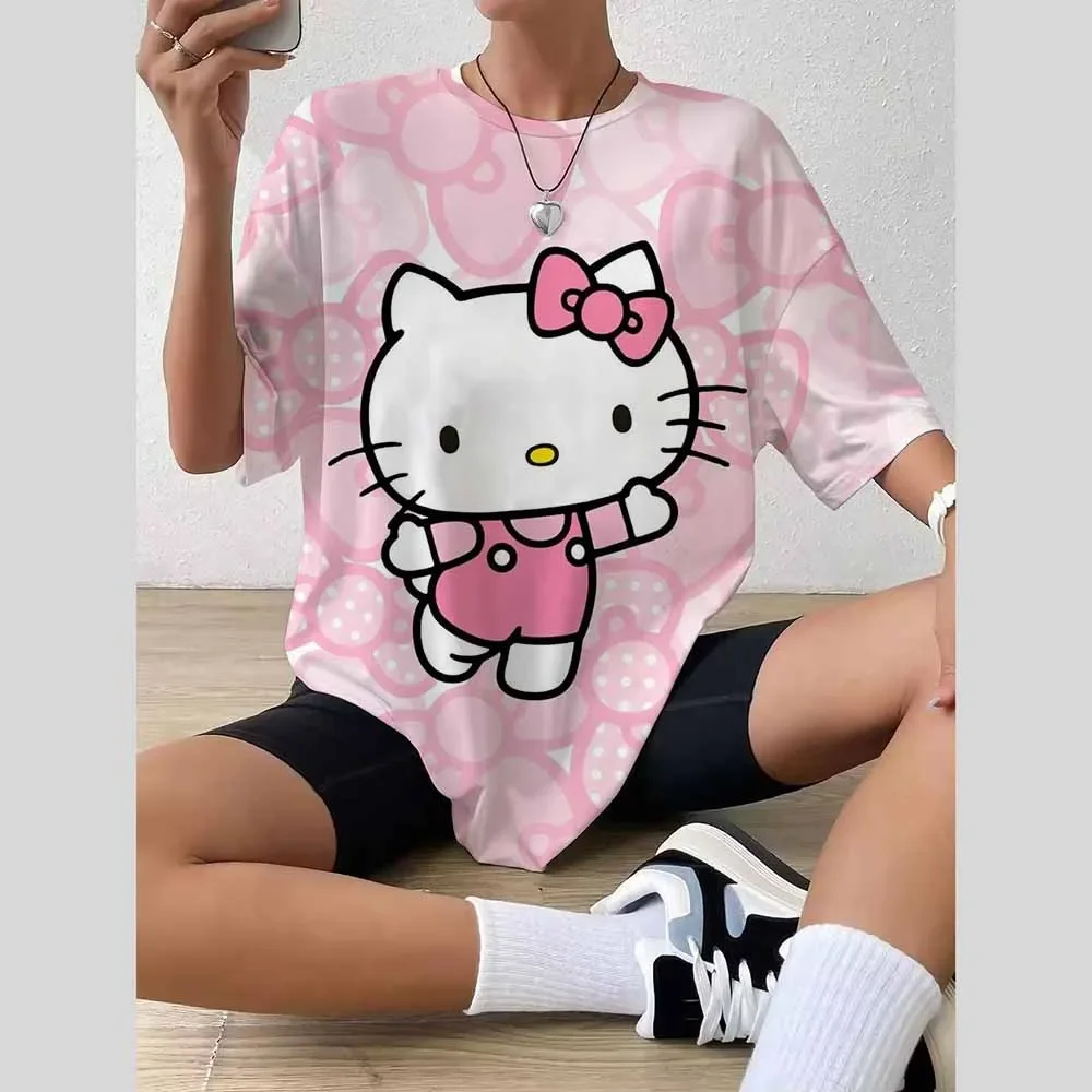 ハローキティトップスファッション Tシャツストリートウェア女性面白い快適な半袖 Tシャツ服ファッションカジュアルガールトップ