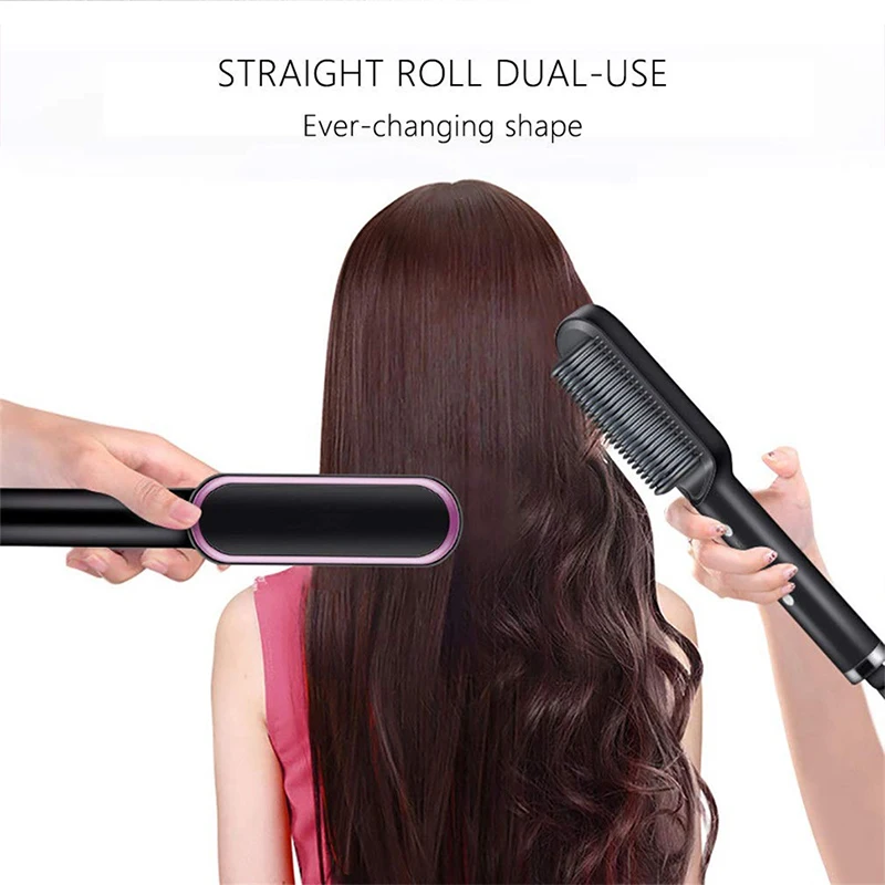 Straightening Brush with Quick Heating Feature to Prevent Heat Damage, Ideal for Creating Smooth and Hair‑Free Hairstyles