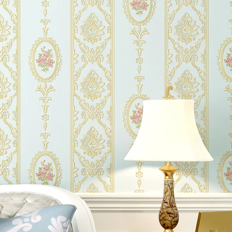 Thickened warm pink vertical stripe wallpaper living room bedroom 3D European pastoral non-woven wallpaper TV background wall