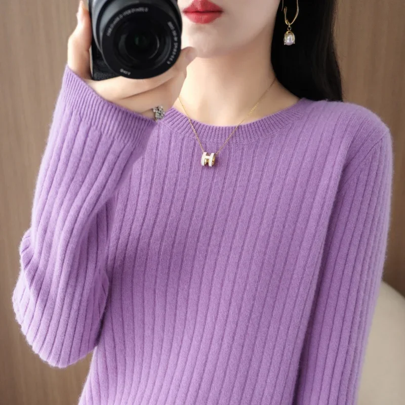 2024 Women Sweaters Autumn Winter Long Sleeve Pullovers O-neck Stripe Warm Pullover Korean Fashion Bottoming Shirts Loose Jumper