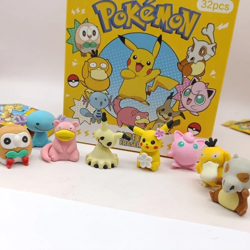 Bolsa Misteriosa de 32 Figuras de Goma de Borrar de Pokémon Pikachu - Juguetes Coleccionables de Dibujos Animados, Regalo Sorpresa Ideal para Niños y Fiestas