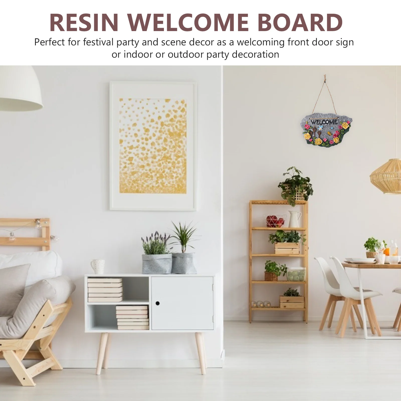 

1Pcs Welcome Board Pendant Resin Hanging Decor for Home Garden Outdoor Door Wall Decoration Ornament with Rope